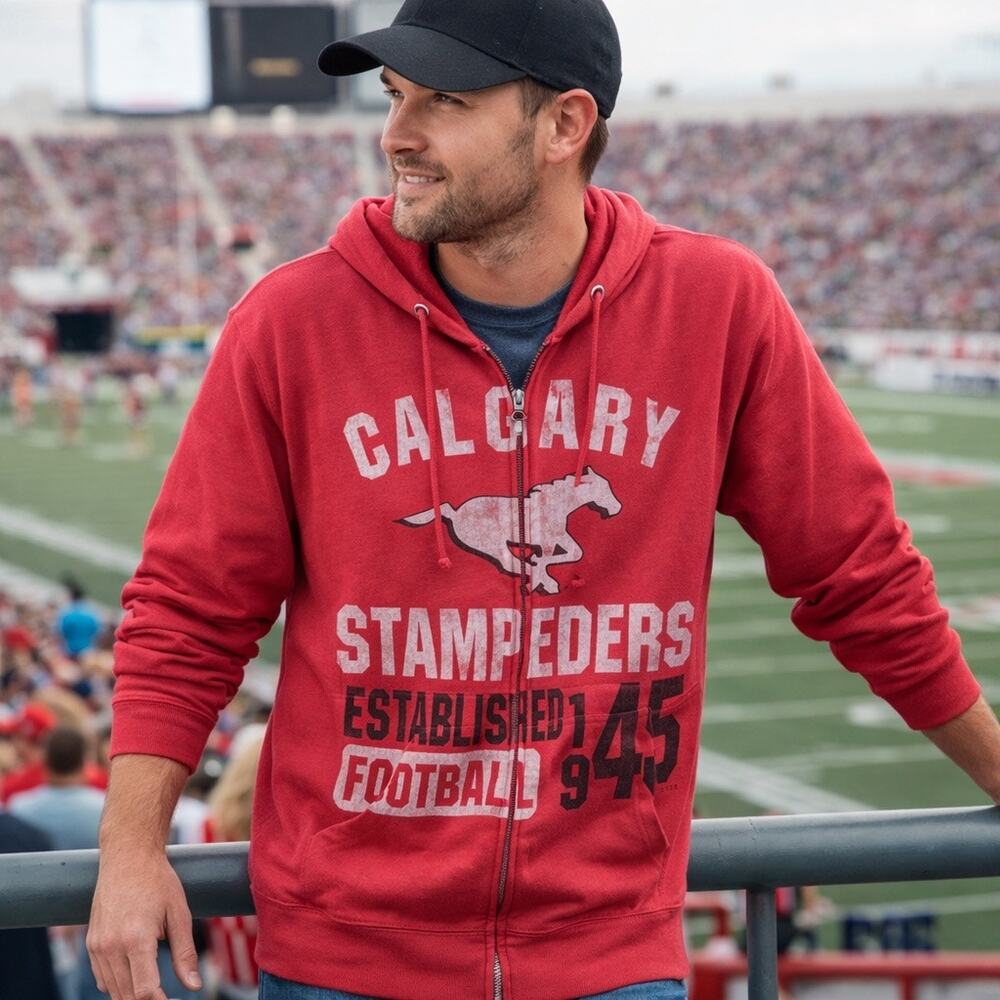 Bulletin Calgary Stampeders CFL Football Full Zip Red Hoodie Jacket XL
